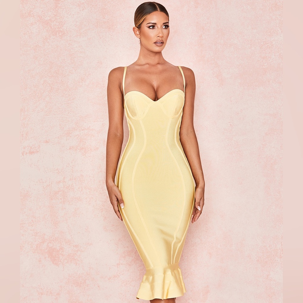 HOUSE OF CB 'Martine' Lemon Fluted Bustier Bandage Dress NWOT - Picture 6 of 8
